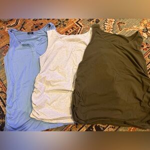 Set of Three Maternity Sleeveless Tops in Blue, Gray, and Olive